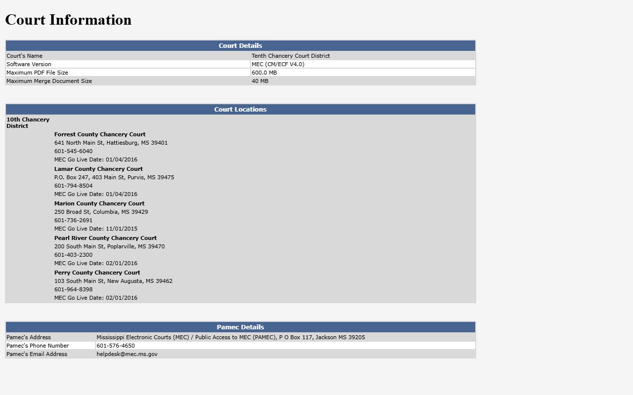 Perry County court records detail on the Tenth Chancery MEC CourtInfo page