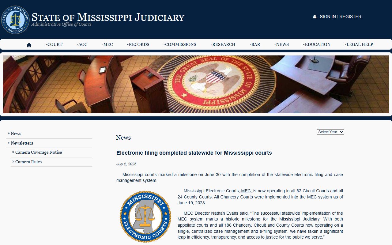 Perry County court records and statewide Mississippi electronic filing completion