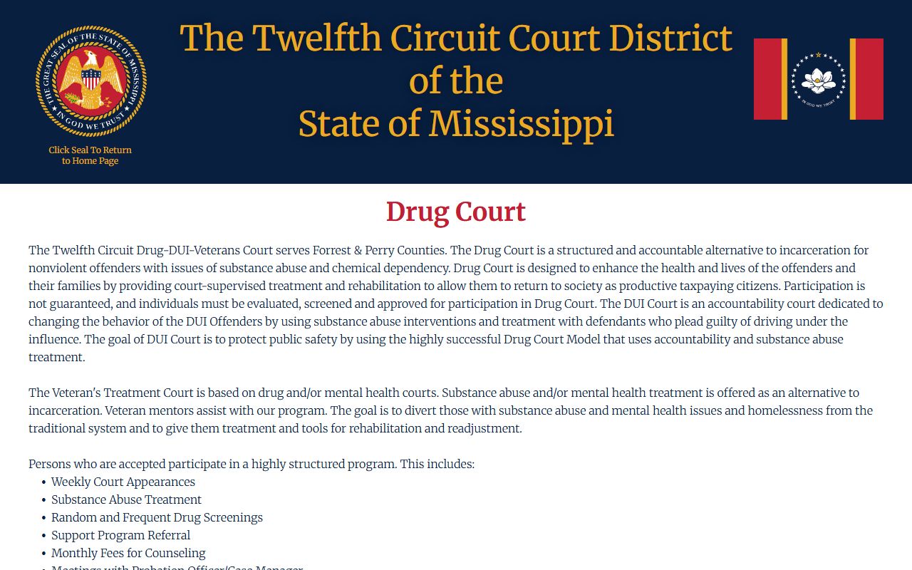 Twelfth Circuit Drug-DUI-Veterans Court page serving Perry County court records