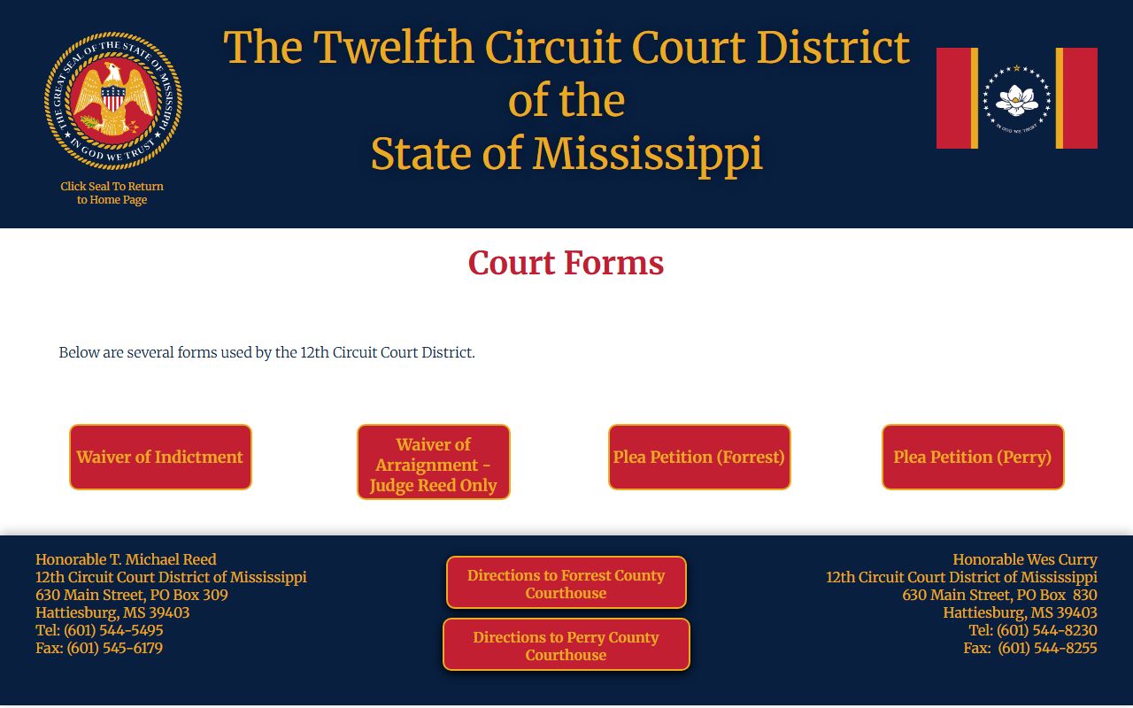 Twelfth Circuit court forms page for Perry County criminal court records