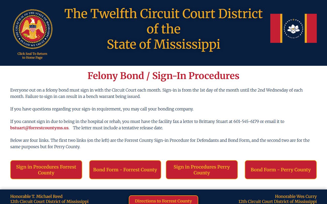 Twelfth Circuit felony bond sign-in procedures for Perry County court records