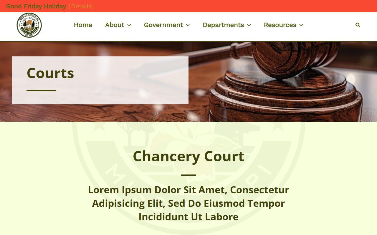 Perry County courts department page describing local court records offices