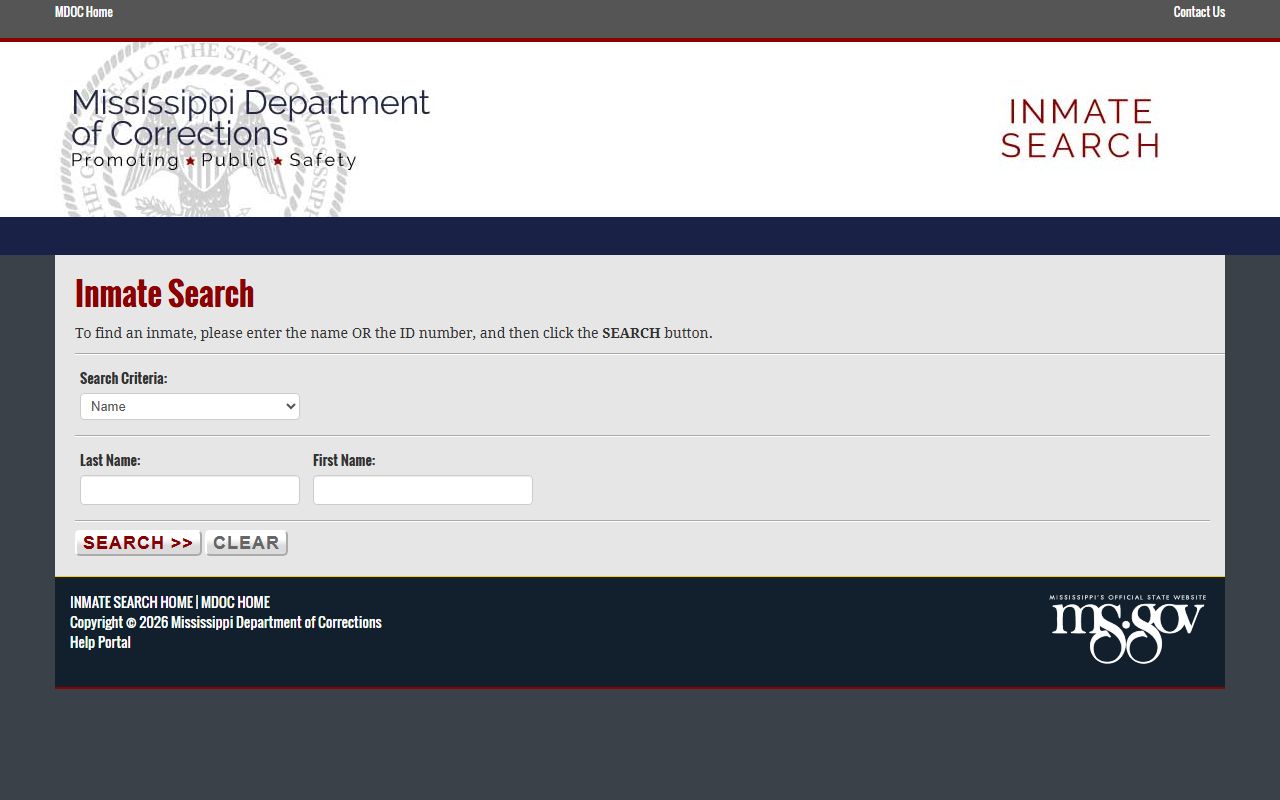 Perry County MDOC inmate search application for state custody records