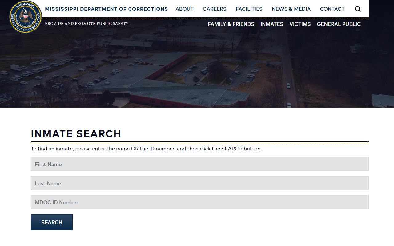 Perry County inmate records on the MDOC inmate-search landing page