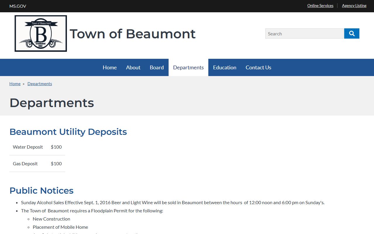 Perry County local agencies on the Town of Beaumont departments page