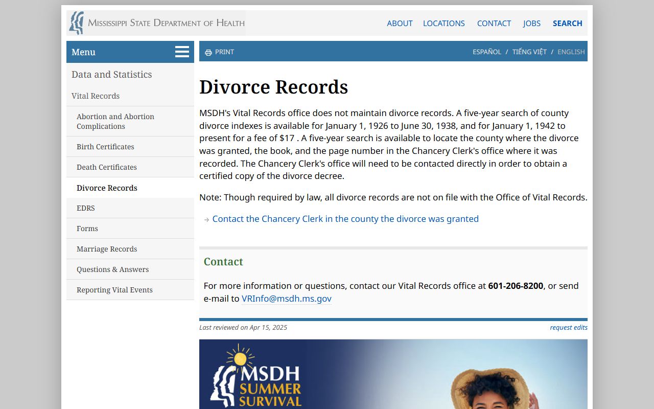 Perry County divorce index search at the Mississippi State Department of Health